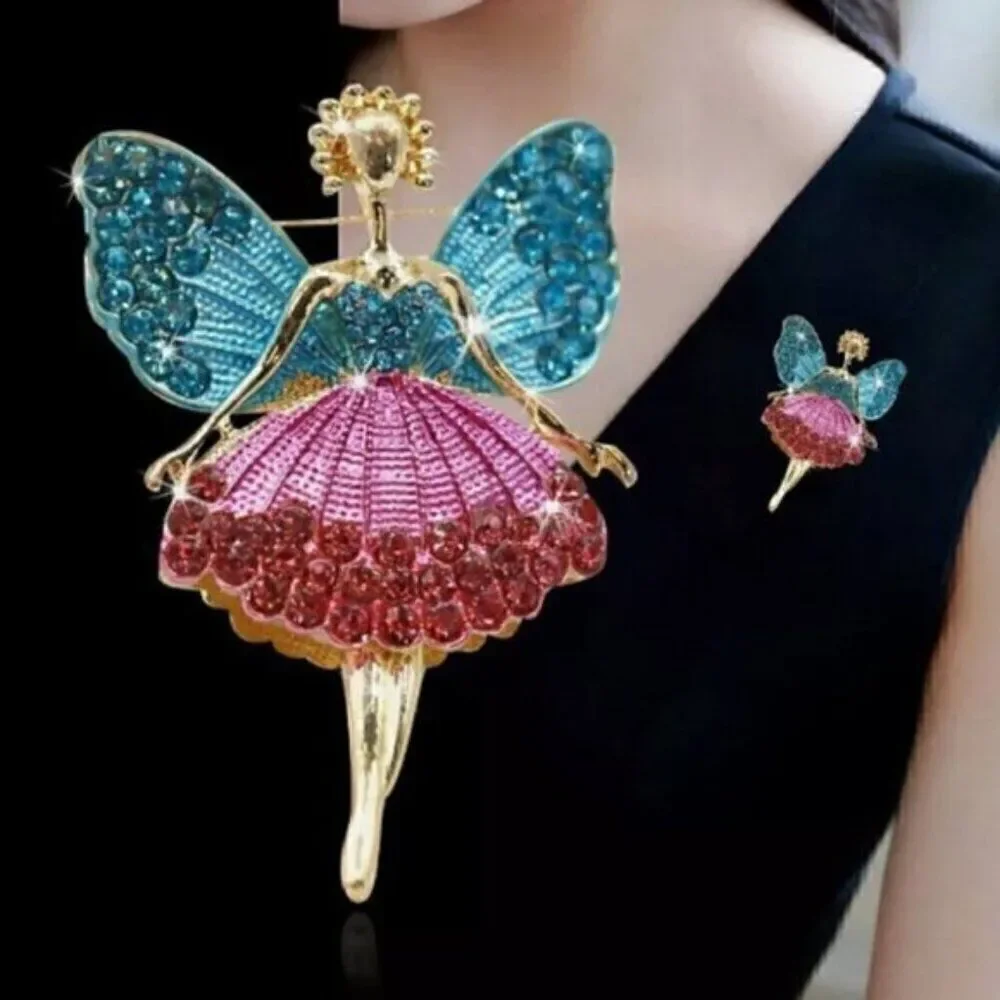 Angel with Wings Fairy Ballerina Dancer Rhinestone Brooch - Picture 3 of 7